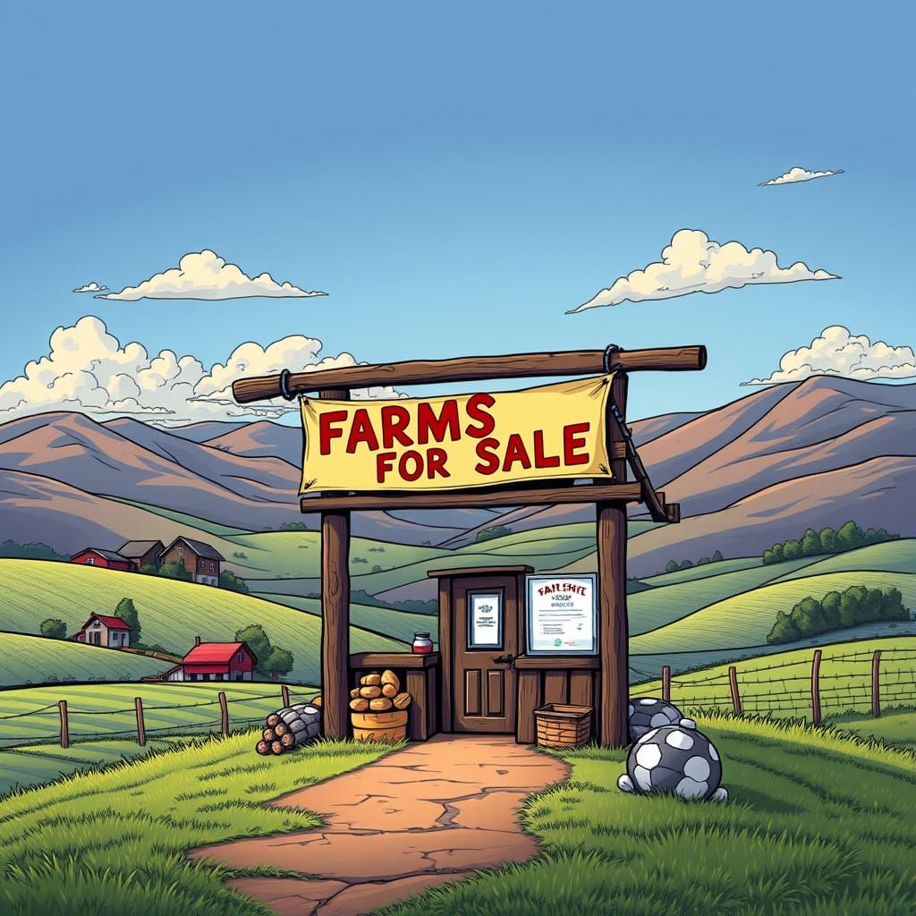 Rustic Farmland Real Estate Stand in Comic Style