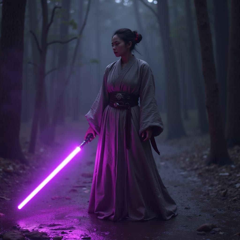 Asian Jedi Knight with Purple Lightsaber