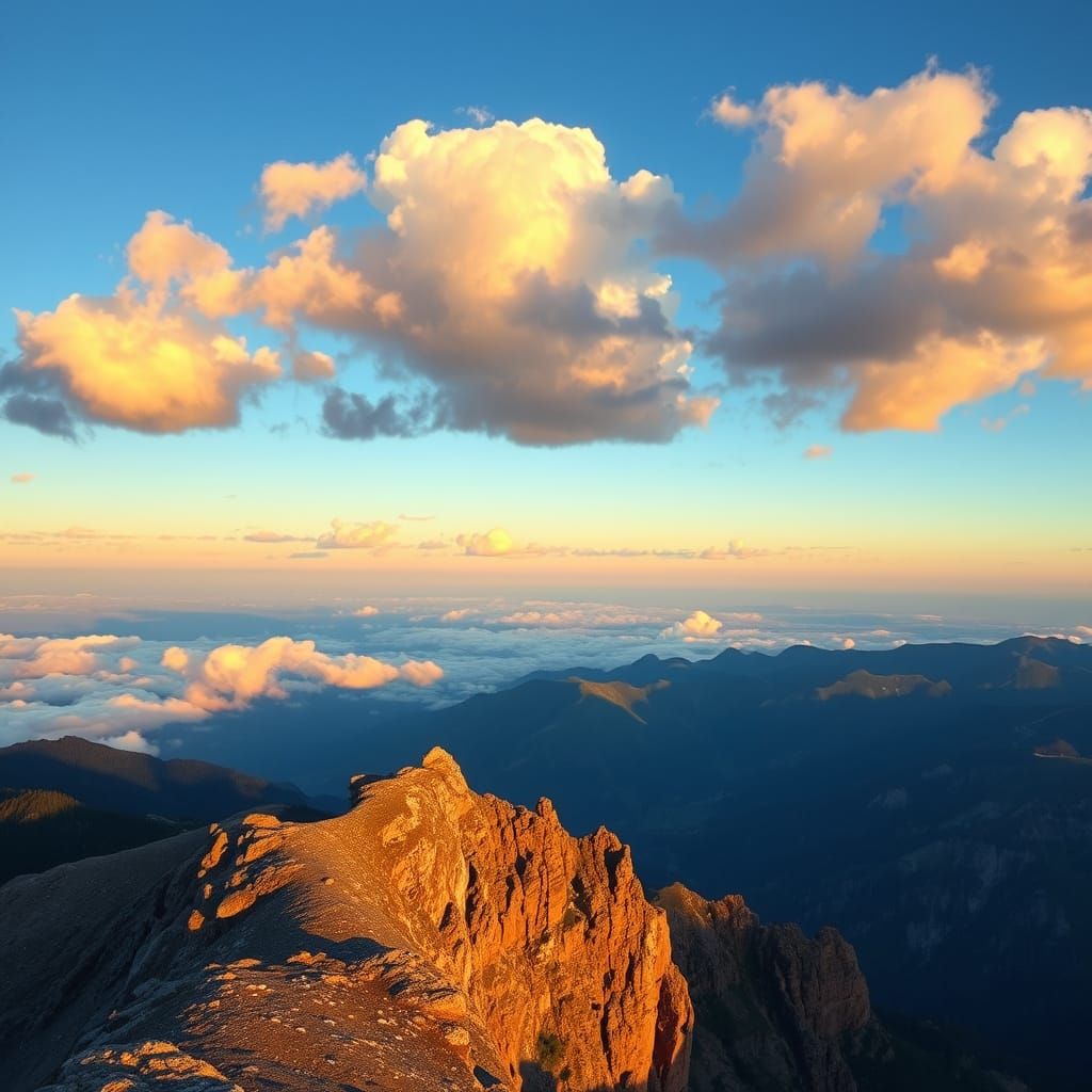 Sunset Landscape From High Altitude, Romantic Style