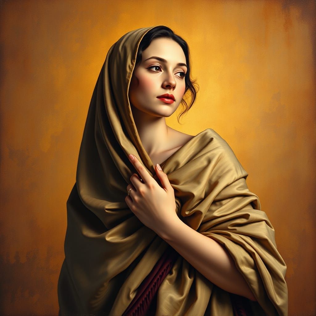 Elegant Woman in Baroque Renaissance Style Fresco