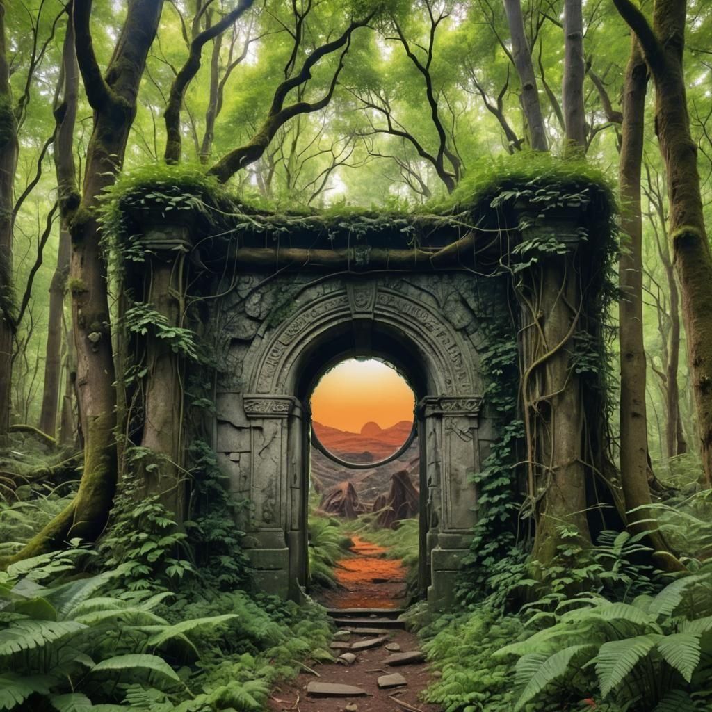 Mysterious Ancient Portal in Overgrown Forest