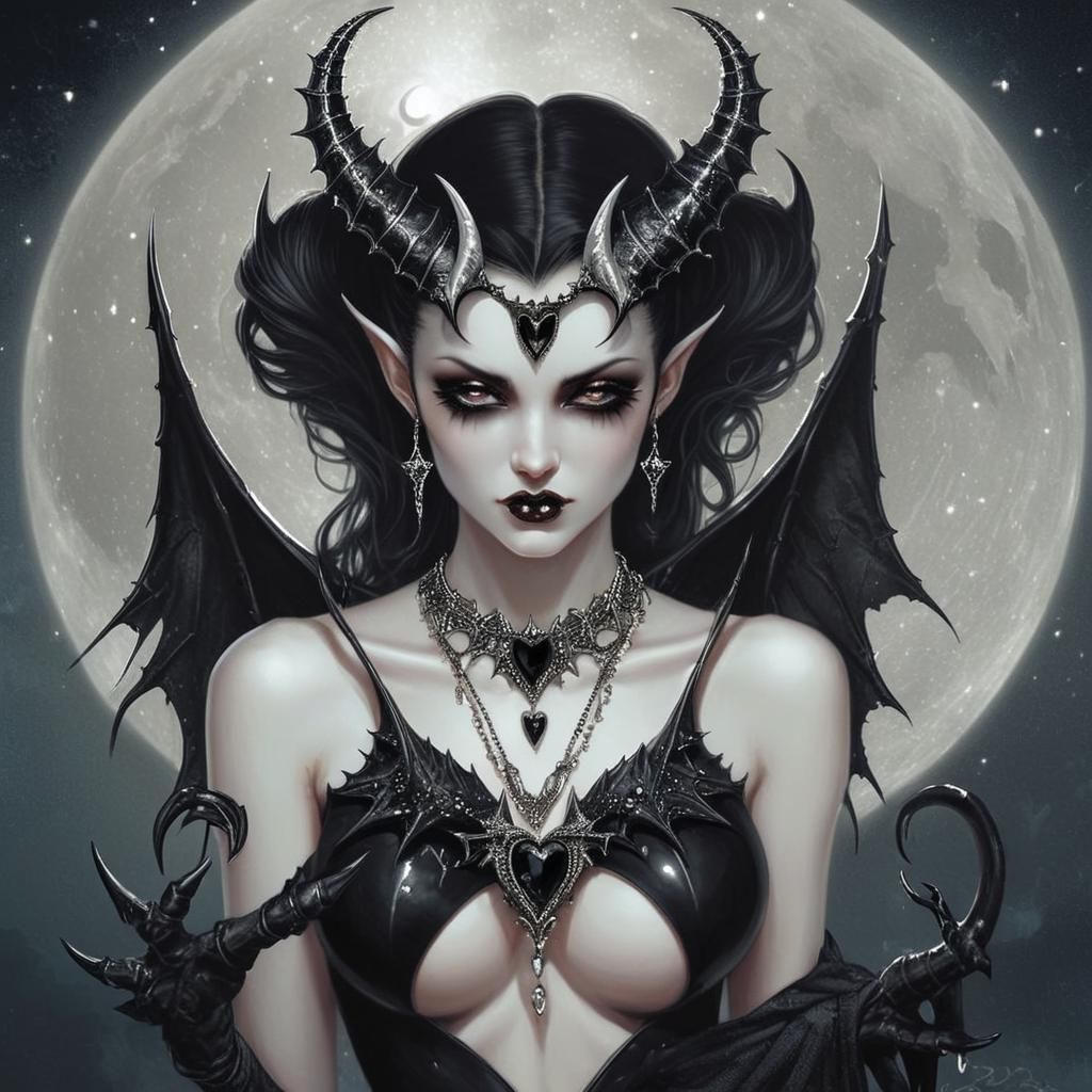 Dark Fantasy Woman with Crystalline Heart Pendant