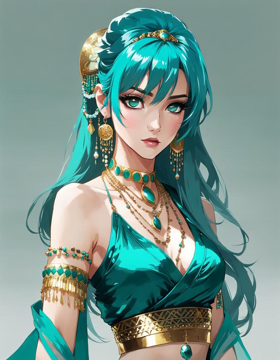 Aetherpunk Belly Dancer in Anime Style