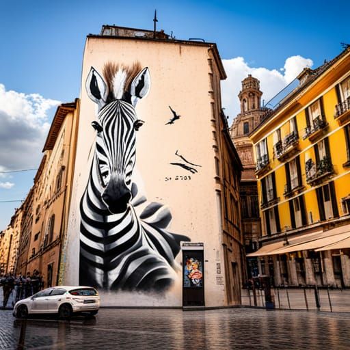 Zebra Graffiti Billboard in Rome: Splash Art Style