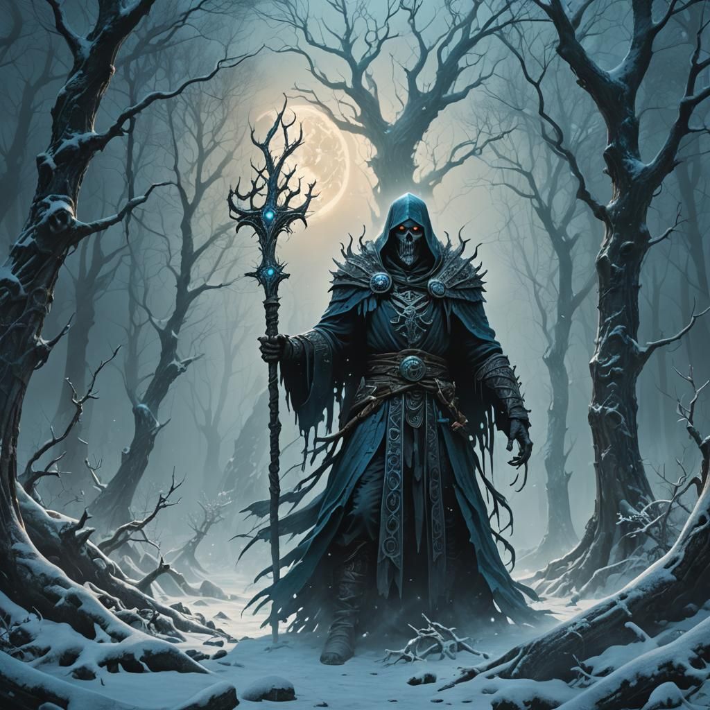 Necromancer Summons Undead in Snowy Forest