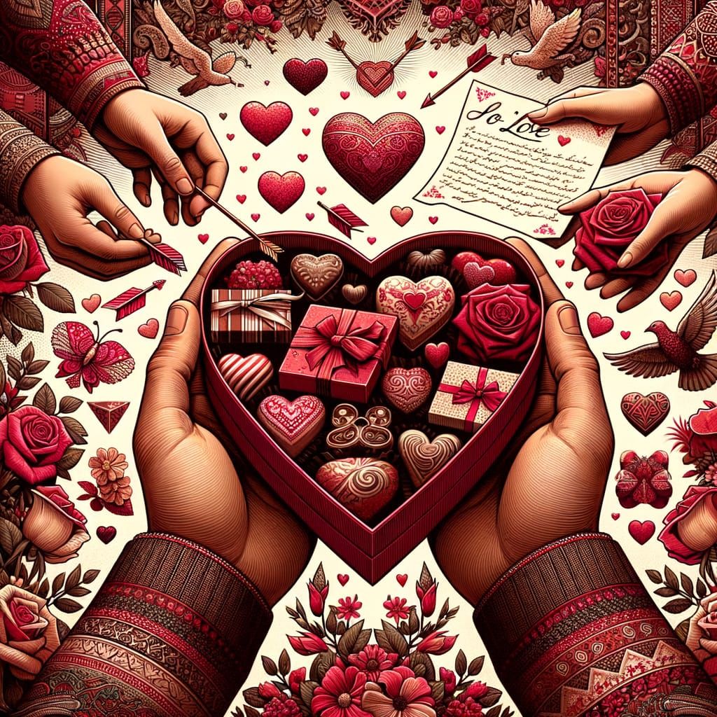 Romantic Valentine's Day Scene in Vibrant Red and Pink Hues