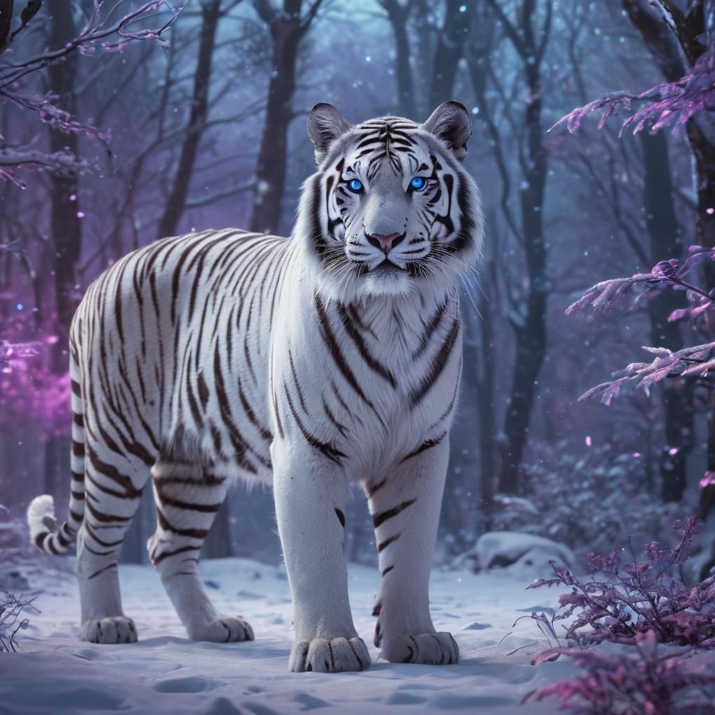 White Tiger in Snowy Forest: Low-Poly Digital Art