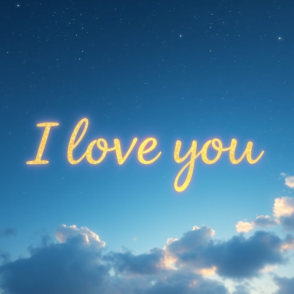 Golden Words in the Sky, a Futuristic Fantasy Scene