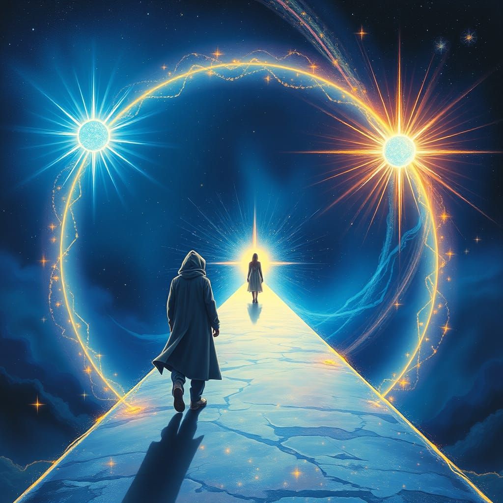 Cosmic Traveler Crosses the Starlit Bridge