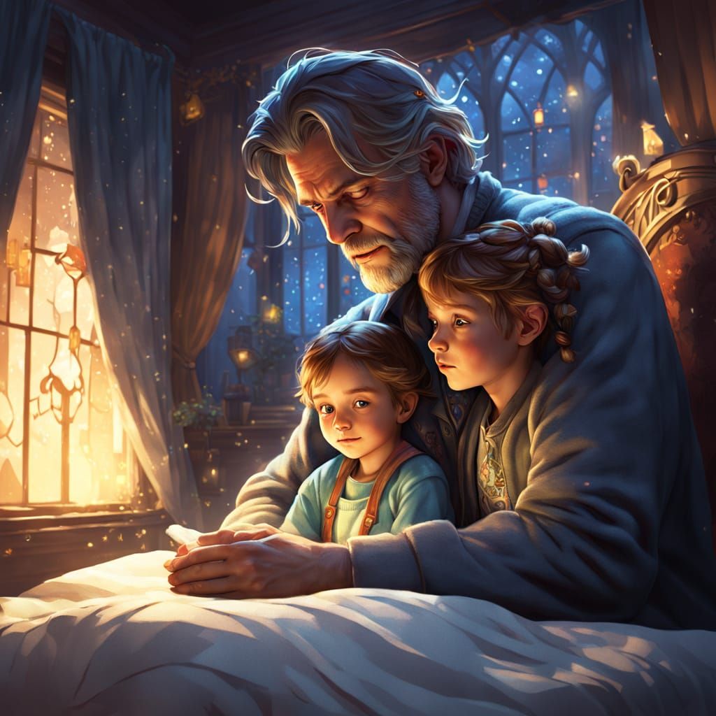 Cozy Bedtime Story: Detailed Portrait in Digital Art Style