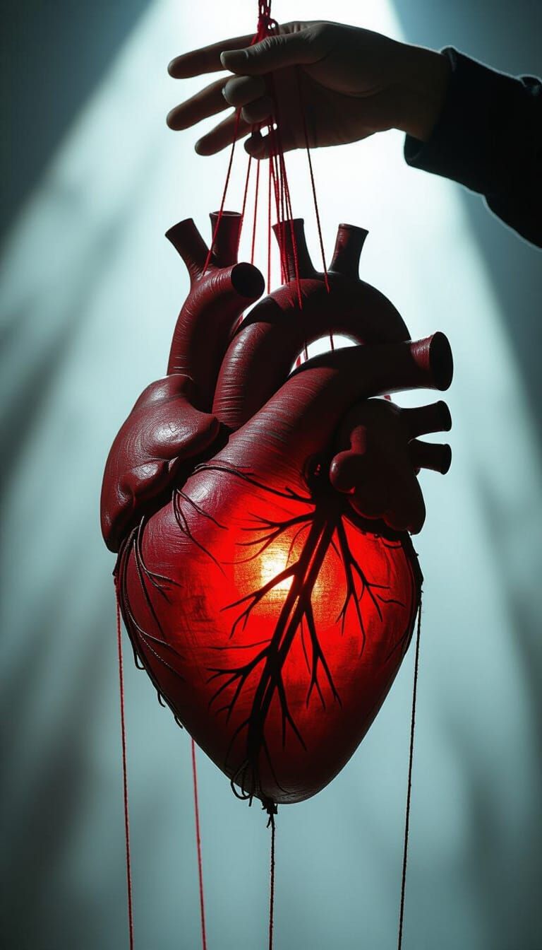 Gothic Surreal Heart Marionette in Darkness