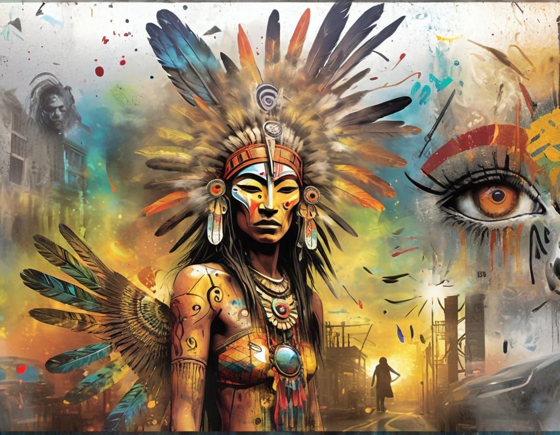 Vibrant Graffiti Totem Pole in Urban Alleyway