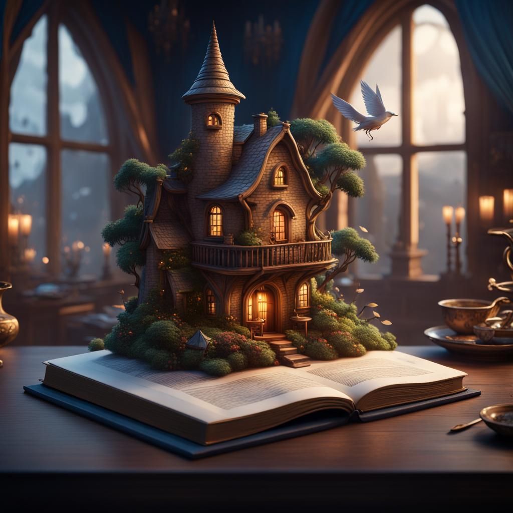 Enchanting Fairies and Fantasy Home on Open Book