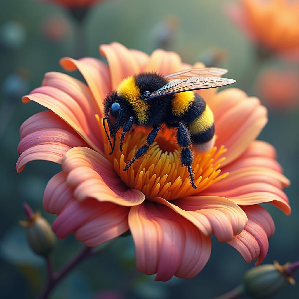 Bee on Rare Exotic Flower in Dreamlike Whimsy
