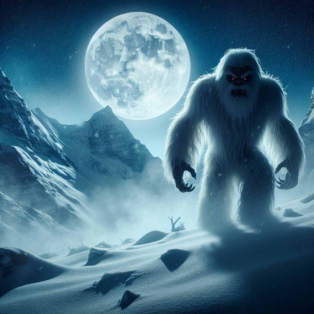 Menacing Yeti in Snowy Himalayan Horror Landscape