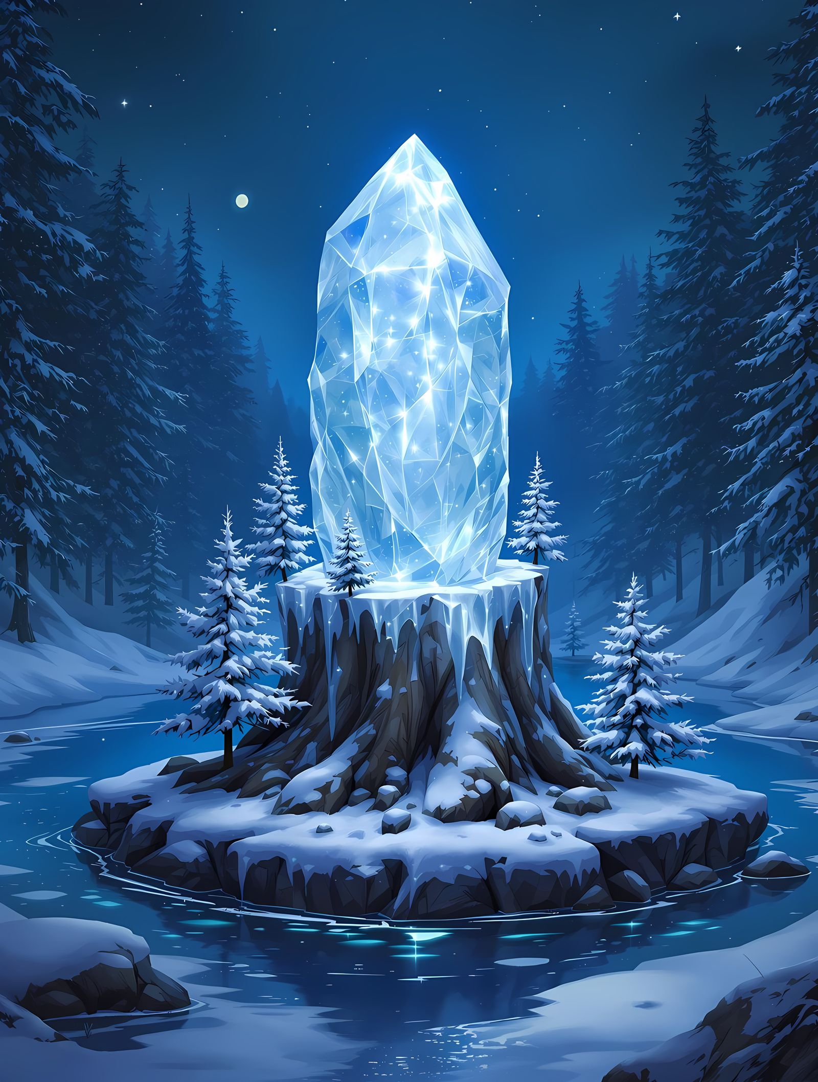 Crystal of Winter's Serenity in Frosty Digital Art