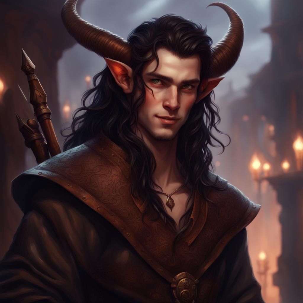 Cute Tiefling Boy Portrait as Digital Painting