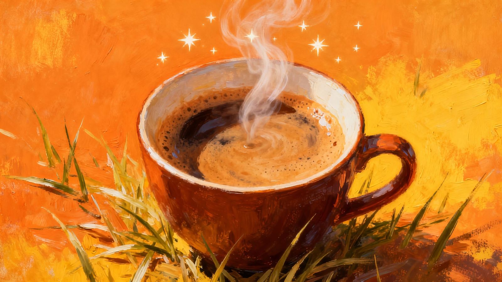 Warm Coffee Stars and Grass Painting
