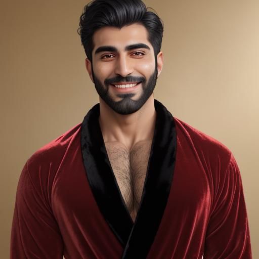 Smiling Man in Red Velvet Robe, Impasto Portrait