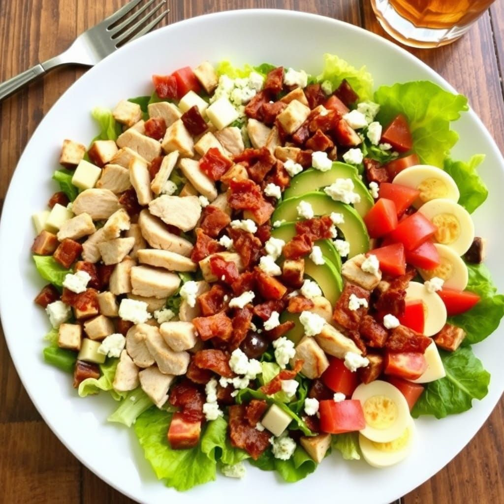 Hearty American Cobb Salad in a Rustic Setting