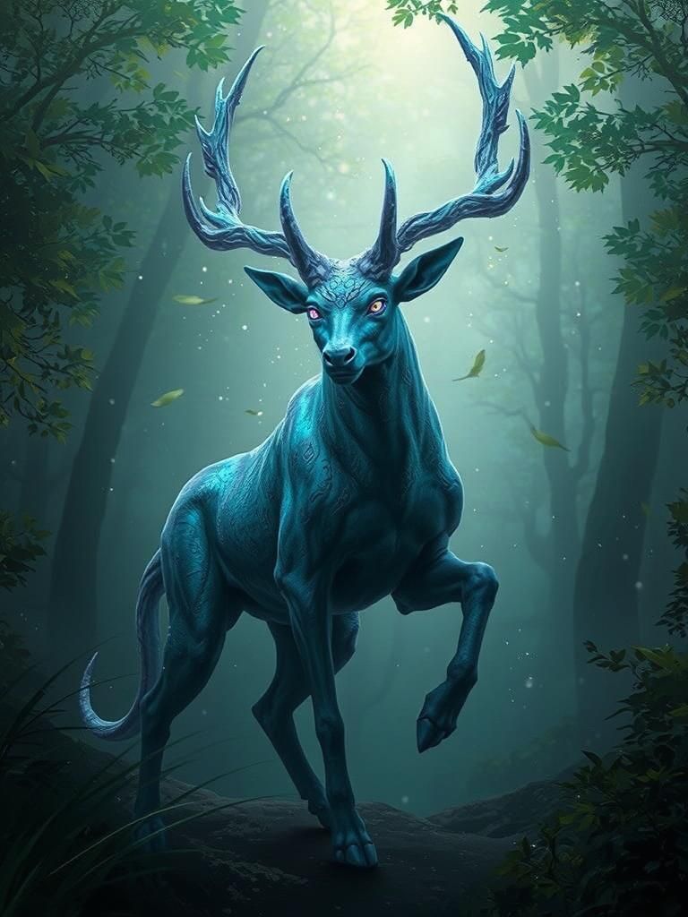 Ethereal Creature in Mystical Forest, Fantasy Art