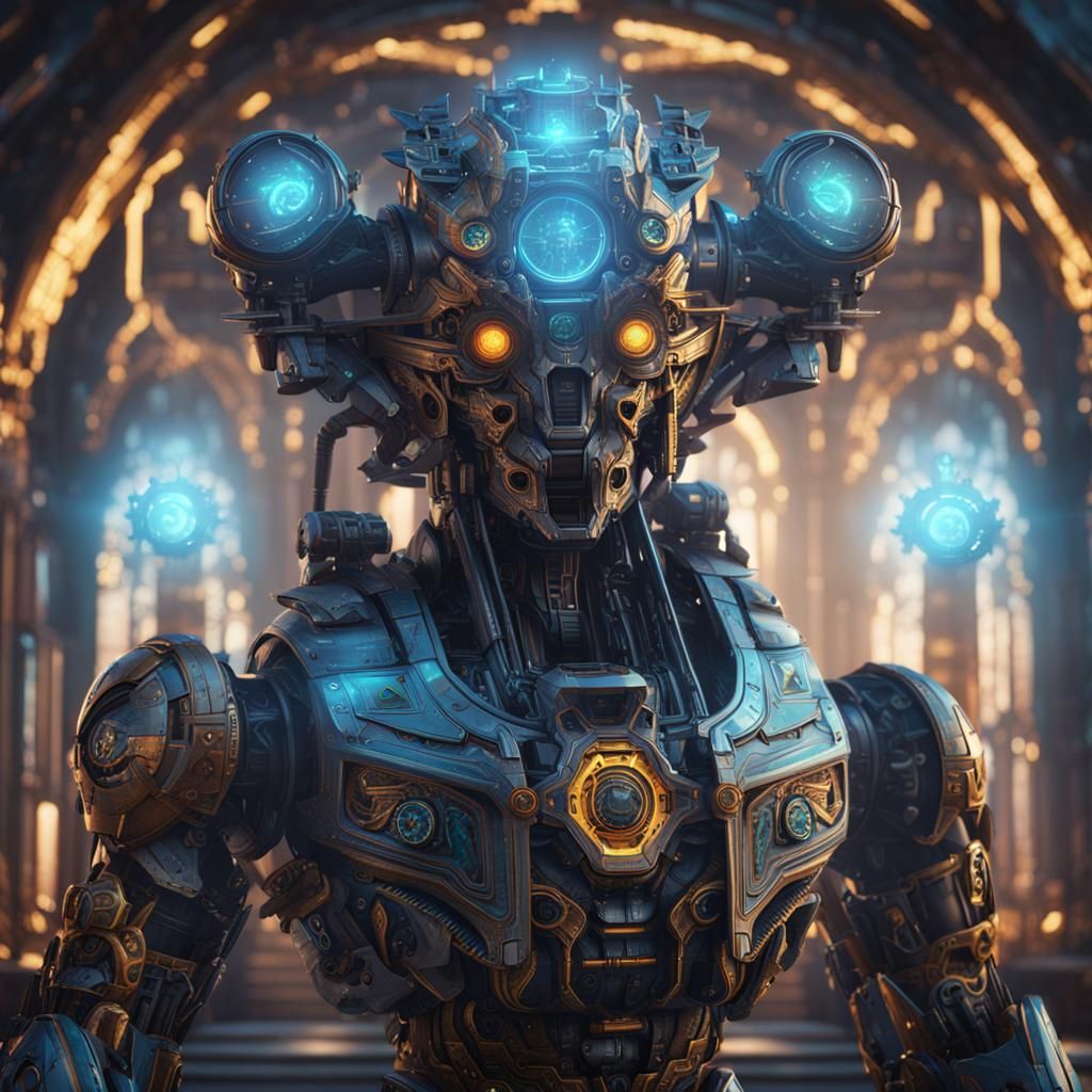Robotic Hologram God in Detailed Matte Painting