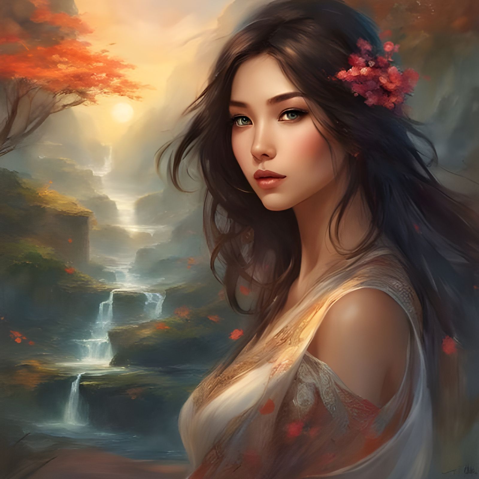 Striking Portrait of a Vietnamese Girl in Splash Art Style