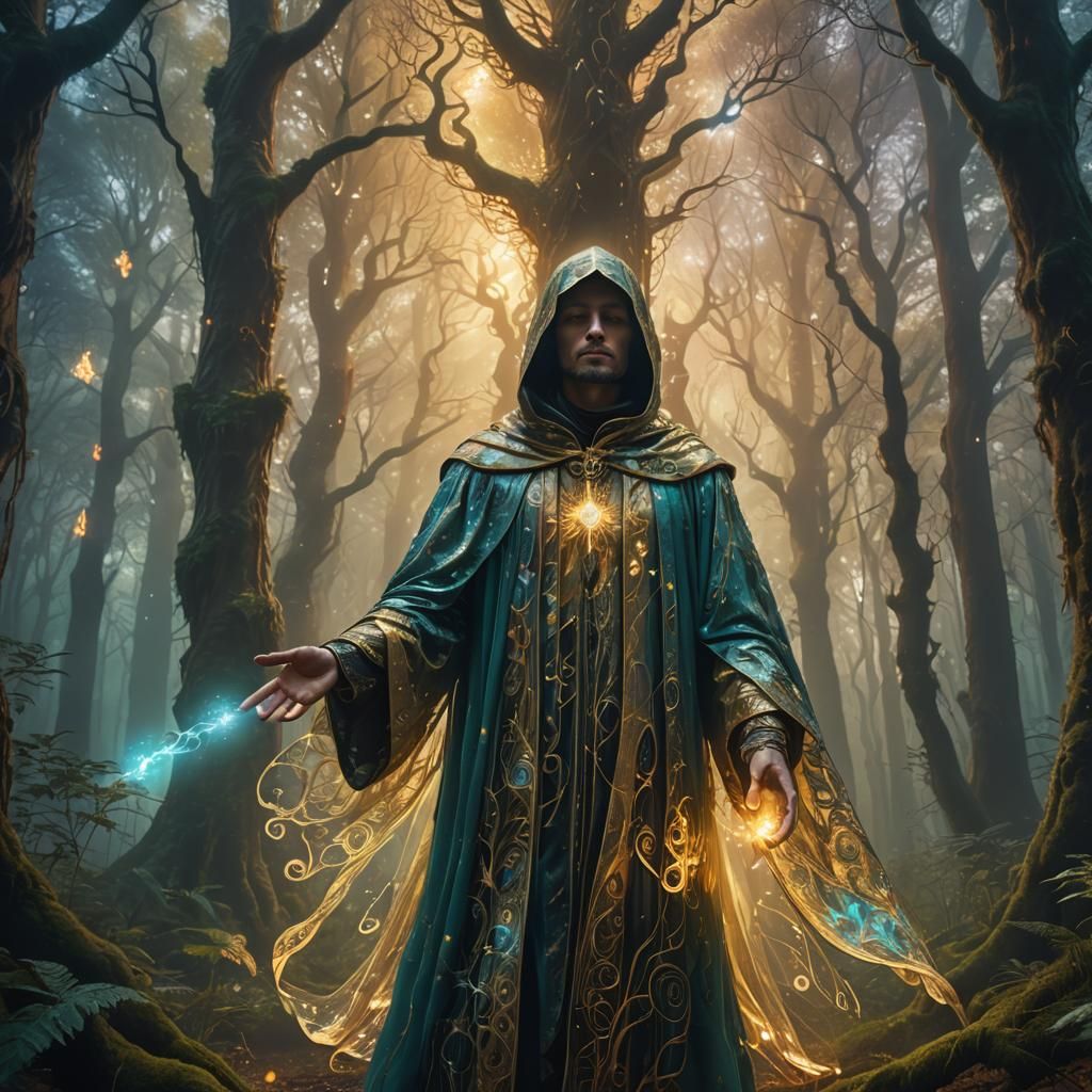Mystical Forest Figure in Surreal Digital Art