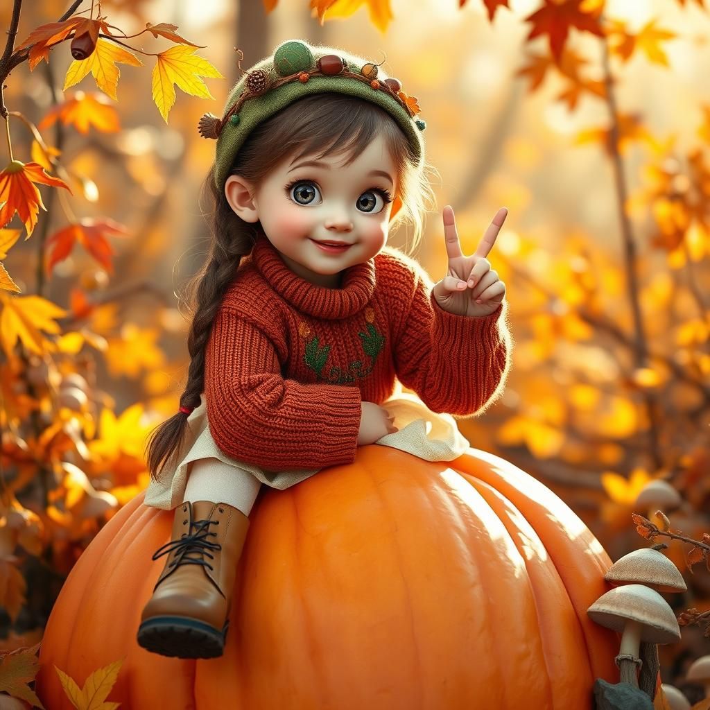 Girl on Pumpkin in Autumn, Disney-Inspired Art