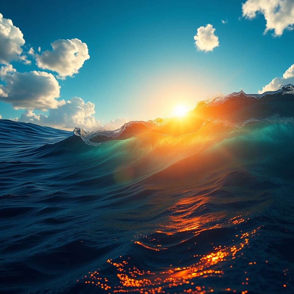 Golden Ocean Waves in a Dreamlike Landscape