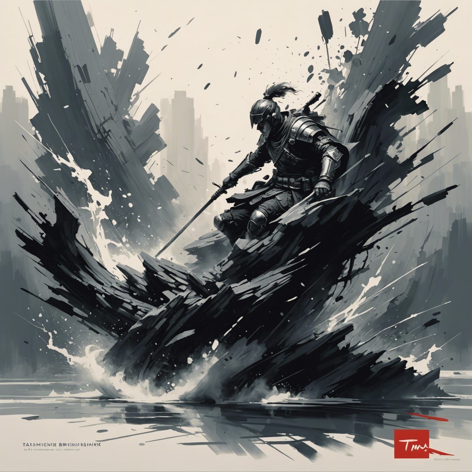 Abstract Tachisme Painting with Dynamic Brushwork