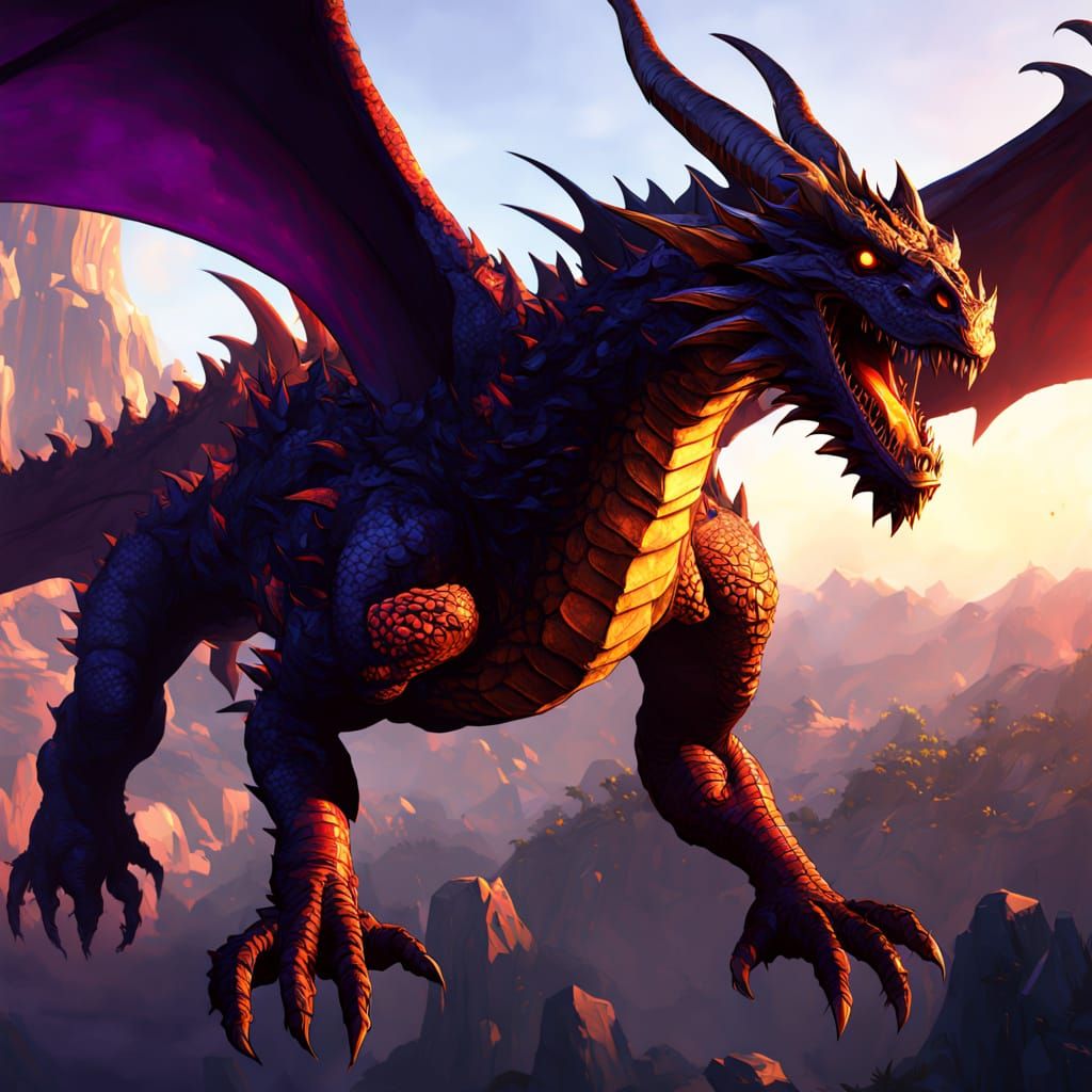 Dragon Soaring Through a Fiery Sunset