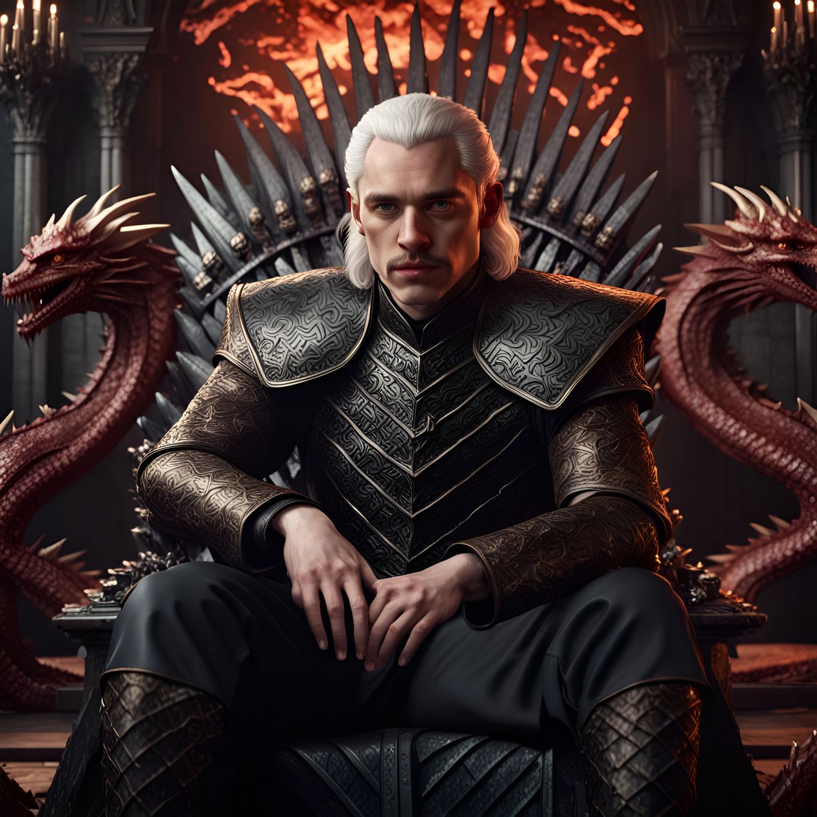 Targaryen King on Iron Throne with Dragons: Matte Painting
