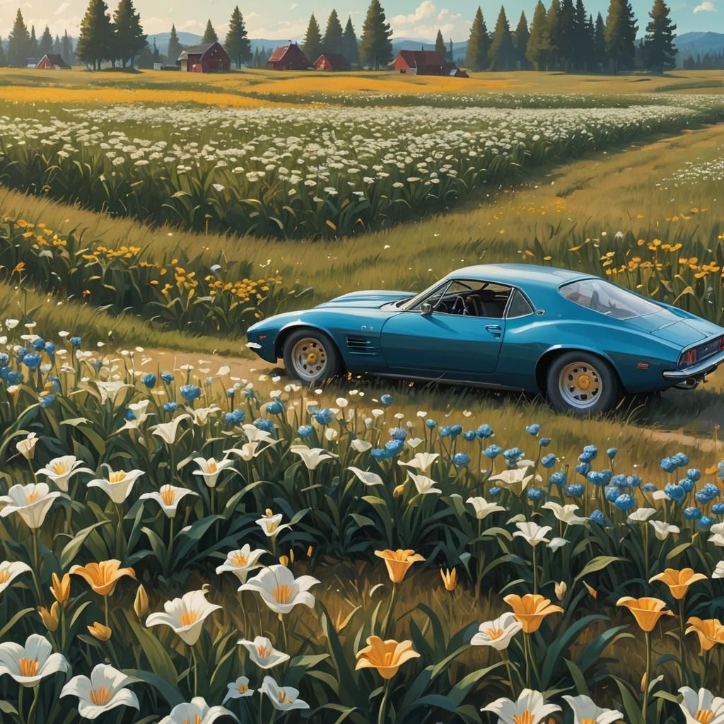 Race Car Among Lilies: Digital Matte Painting