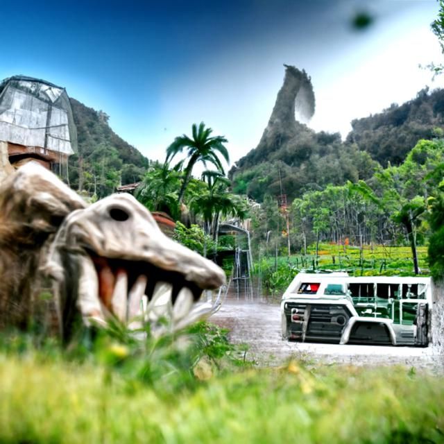 Surreal Adventure Scene of Dinosaur Island