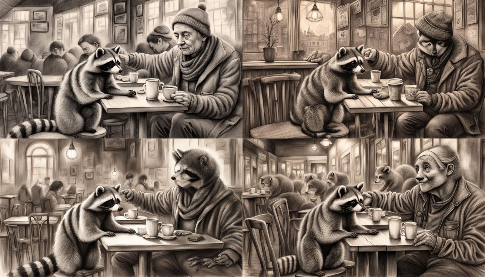 Cafe Scene: Black and White Pencil Sketch