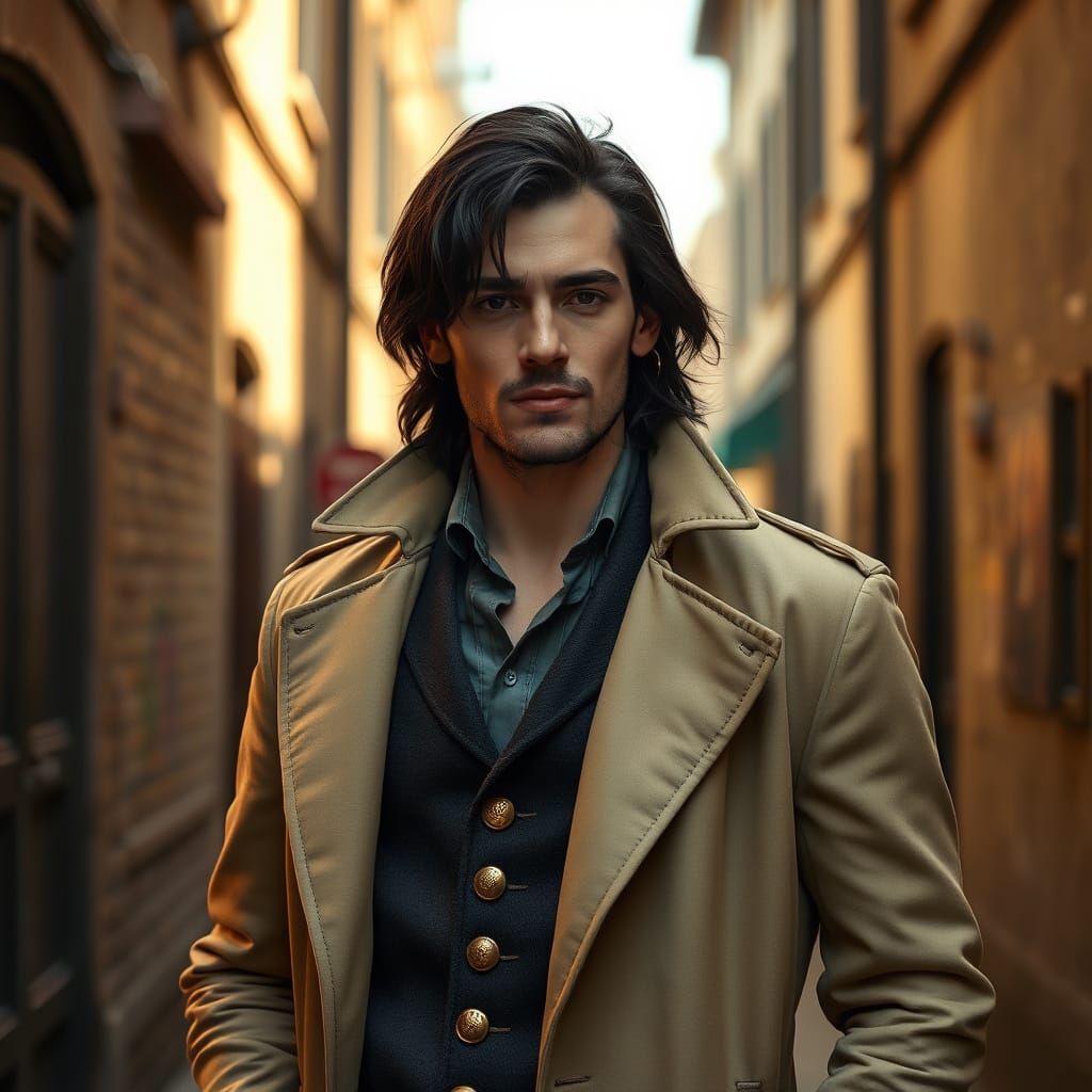 Steampunk Detective in Vintage Alleyway