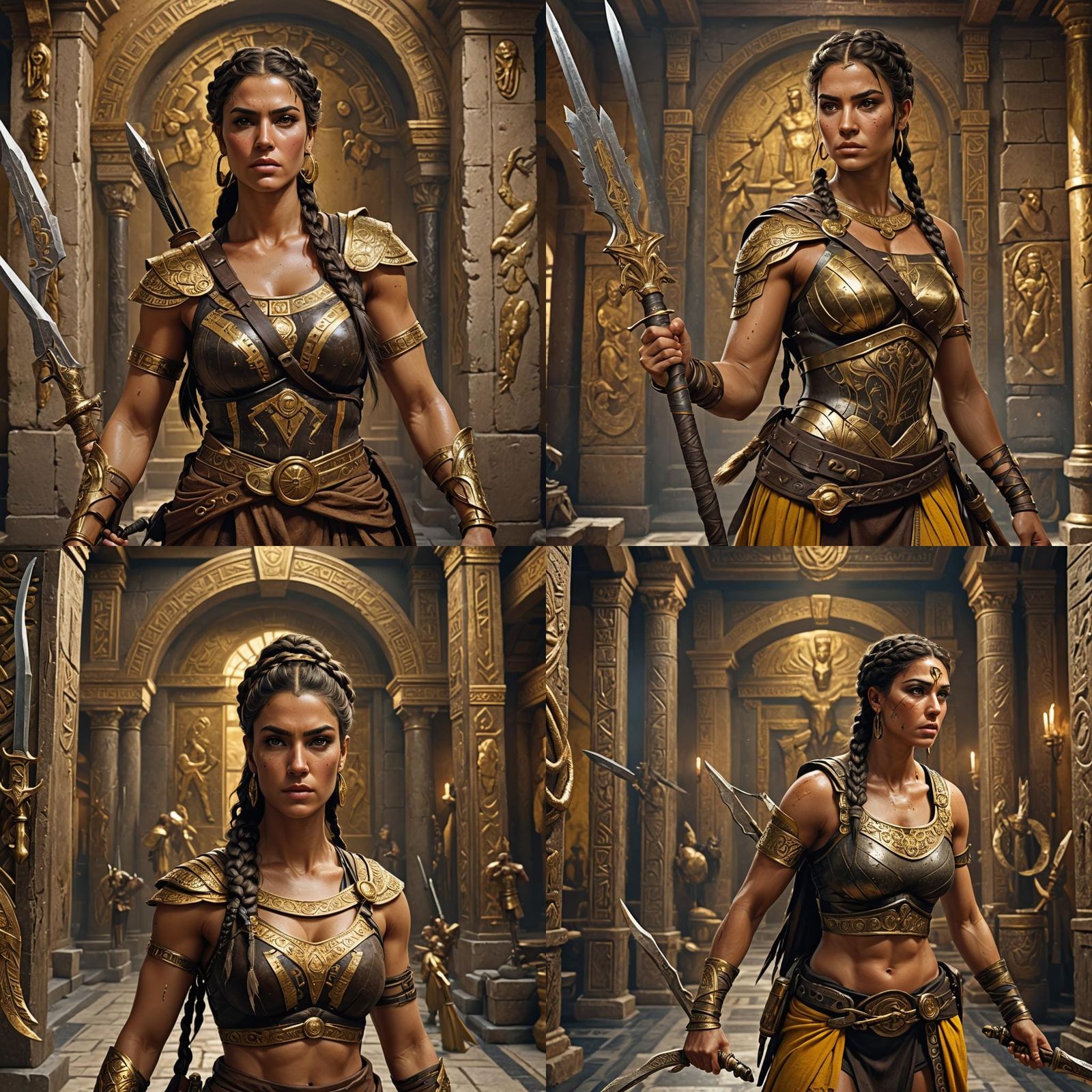 Muscular Greek Woman in Ancient Armory, Detailed Painting