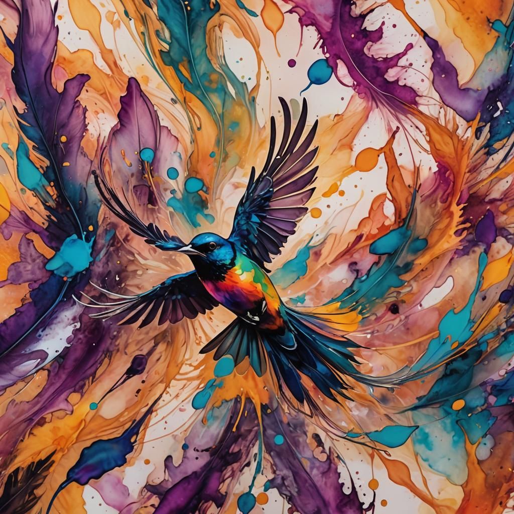 Abstract Bird in Flight with Alcohol Ink