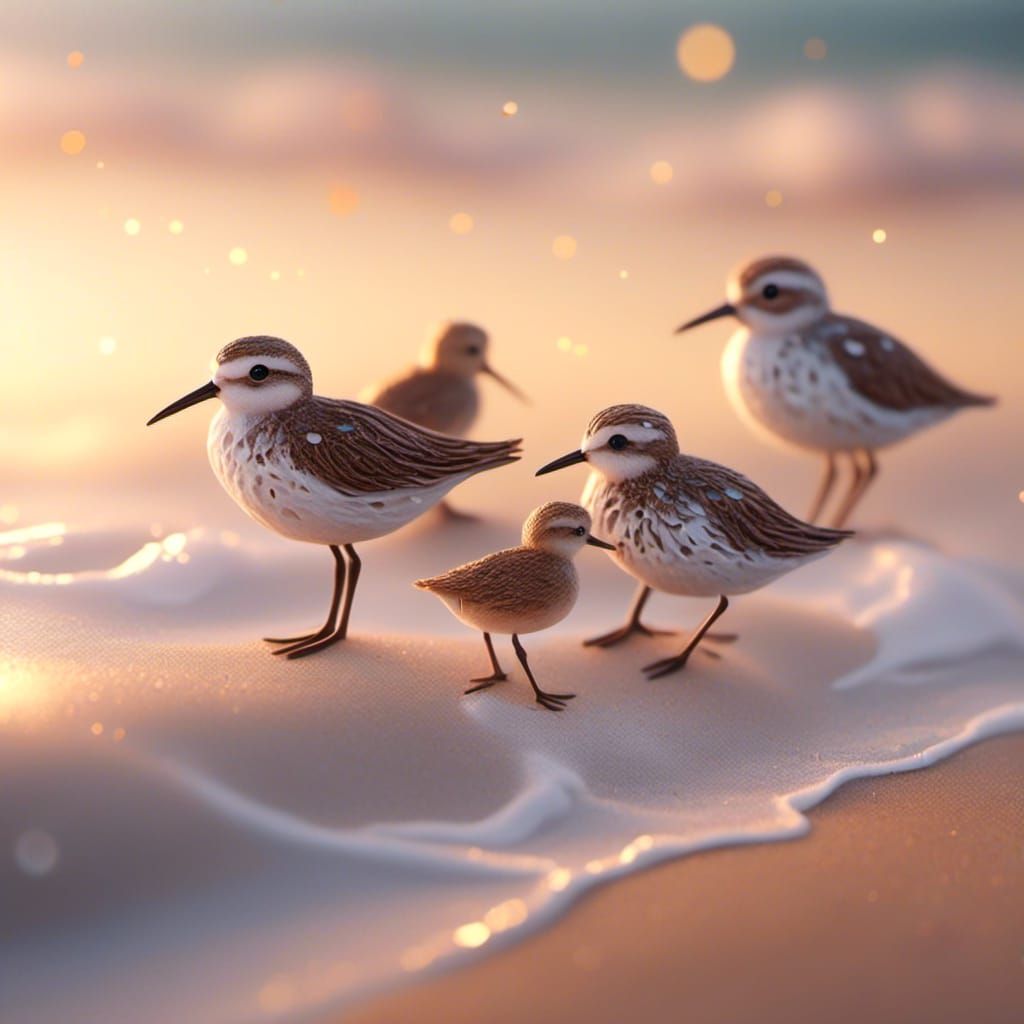 Adorable Sandpipers on the Beach: Detailed Digital Art