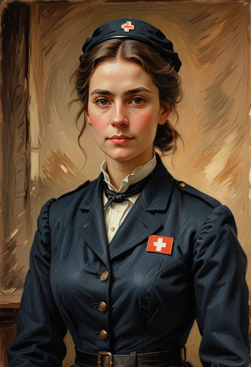 Swiss Woman in 1890 Uniform, Impressionist Oil Painting