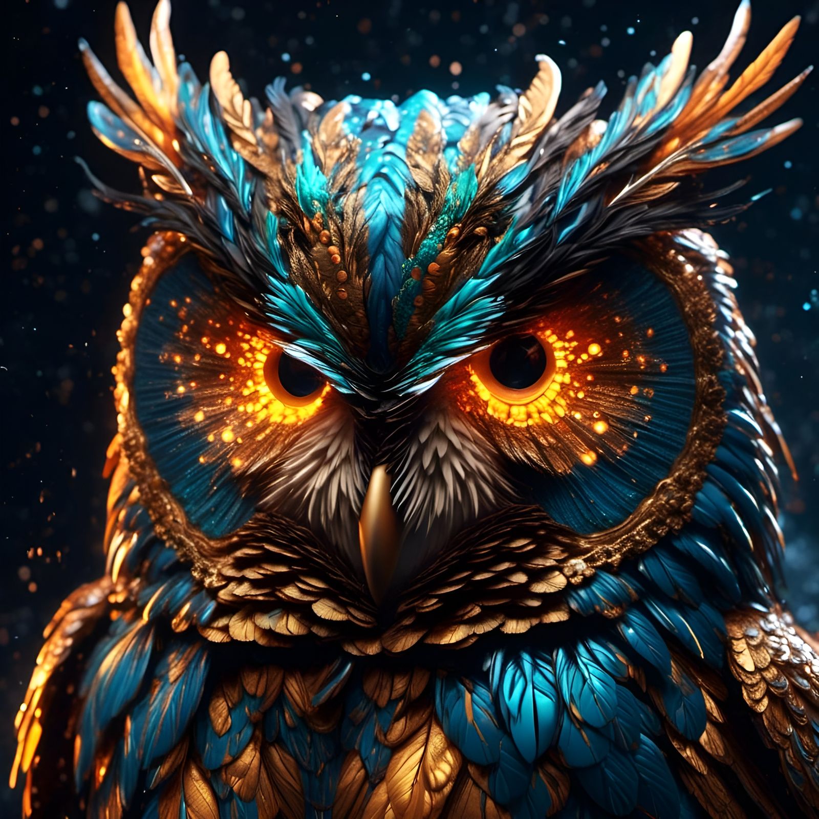 Glowing Dripping Owl Portrait in Photorealistic Style