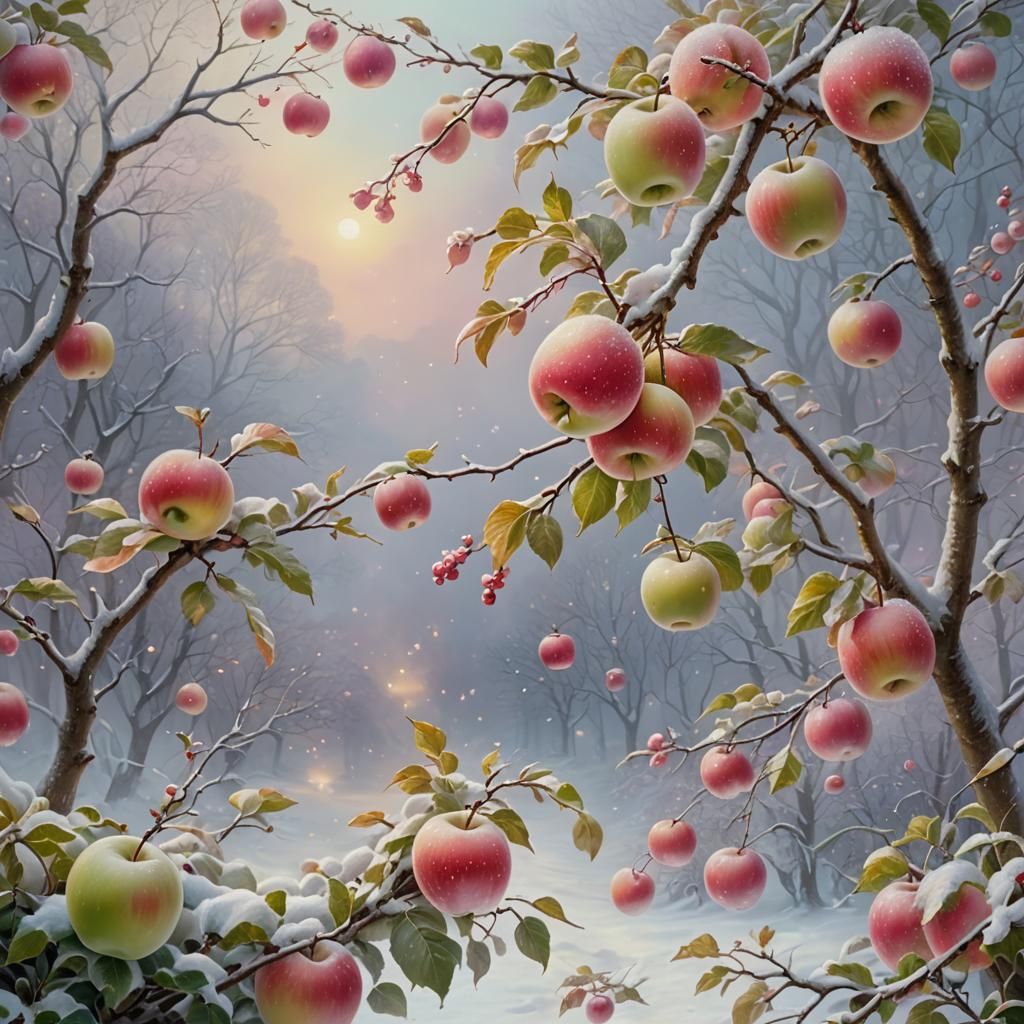 Ethereal Fantasy Apples on Snow in Soft Focus