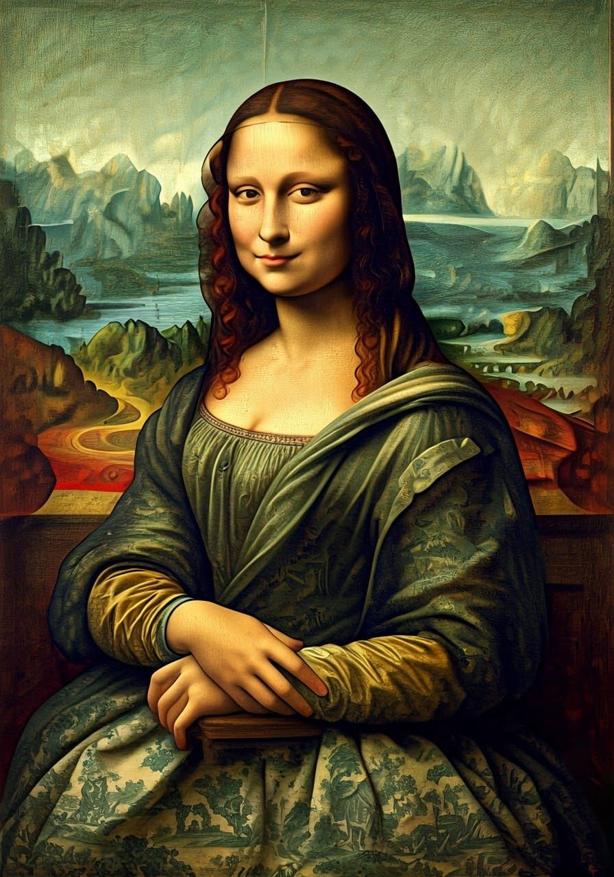 Mona Lisa in Toile de Jouy Dress, Renaissance Style