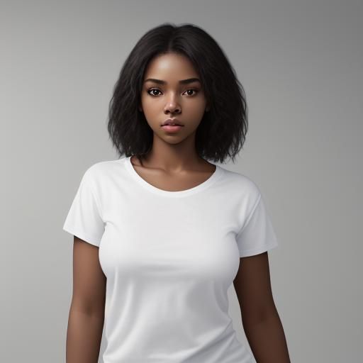 Photorealistic Mockup of a Woman in White T-Shirt