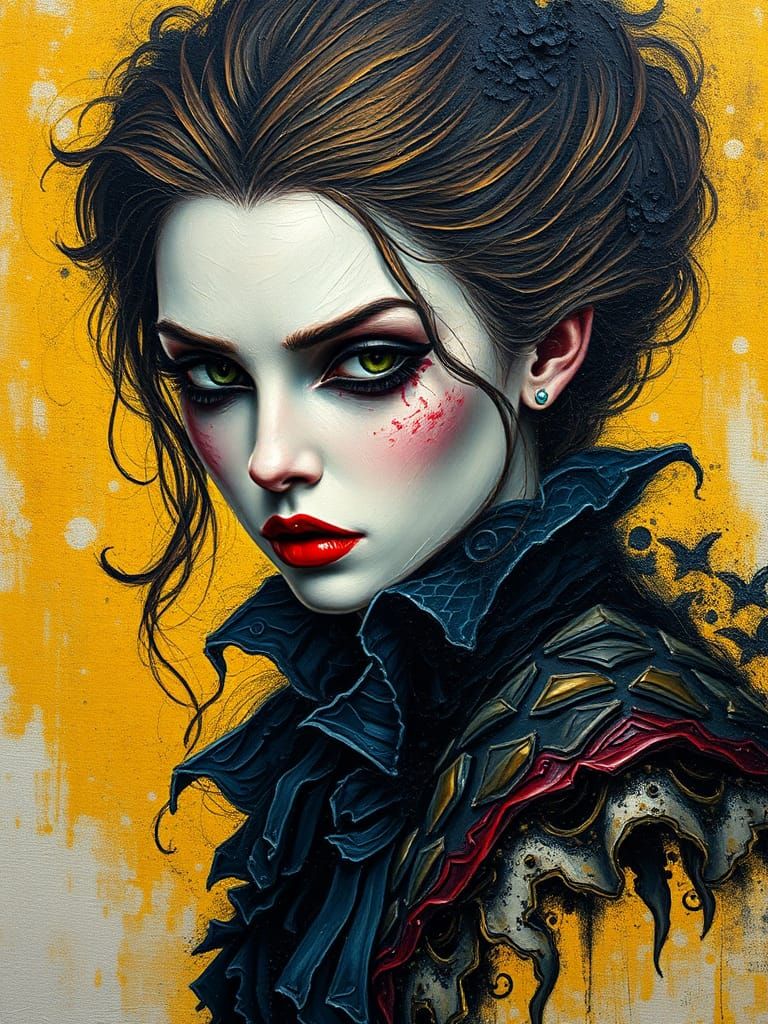 Gothic Vampire Woman as Impasto Oil Painting