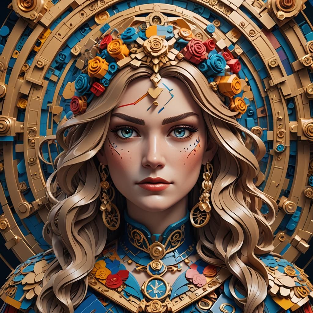 Lego Pauline Tarot Card Portrait in Art Nouveau Style