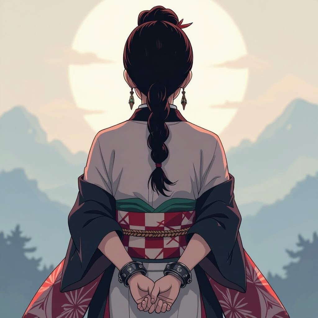 Nezuko Kamado in Ornate Handcuffs, Anime Style