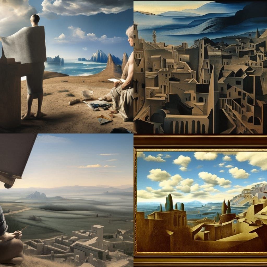 Abstract Landscape Painting with Sunny Horizon