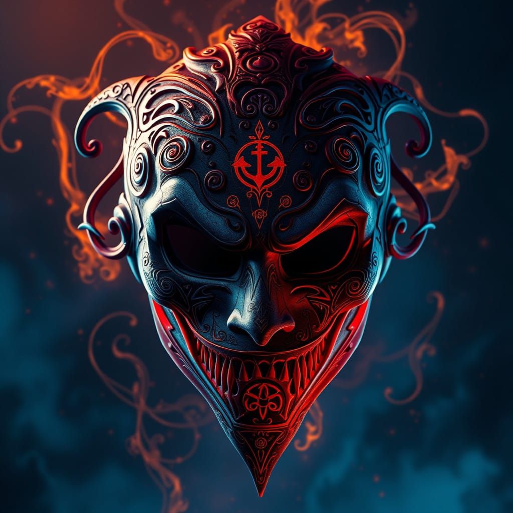 Sinister Joker Mask in Dark, Futuristic Aesthetic